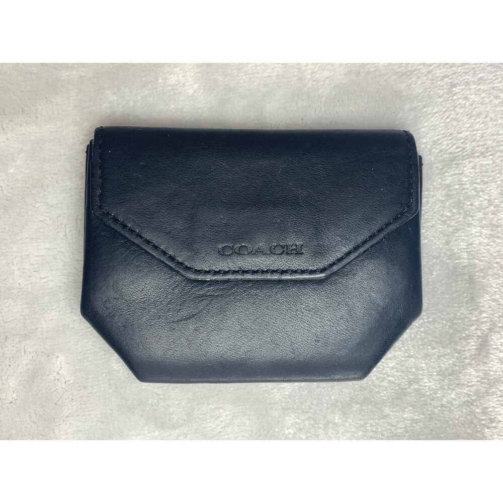 COACH Vintage 90s Geometric Leather Coin Purse Expandable Black Minimalist
